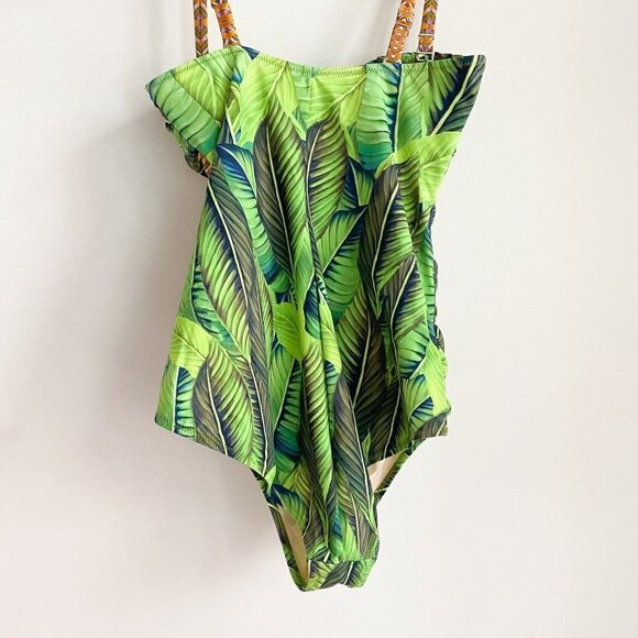NEW Anita Tropical Leaf Print Ruched Detail Removable Strap One Piece Swimsuit S - Picture 5 of 8